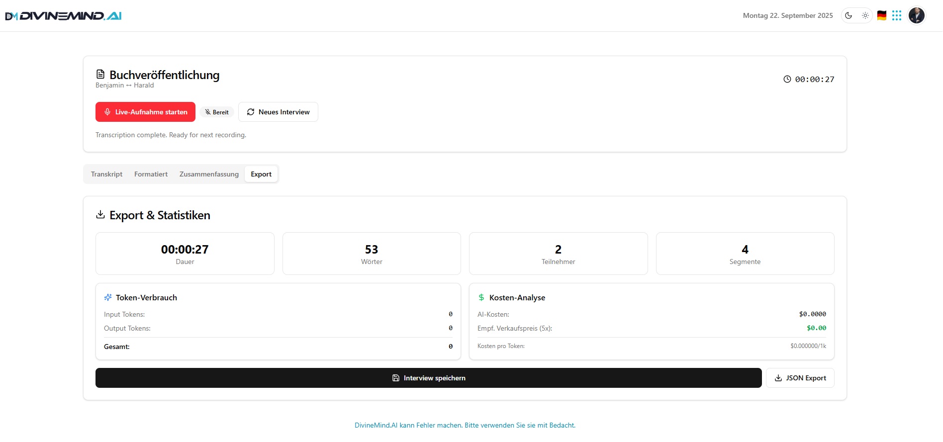 DivineTranscribe Interface